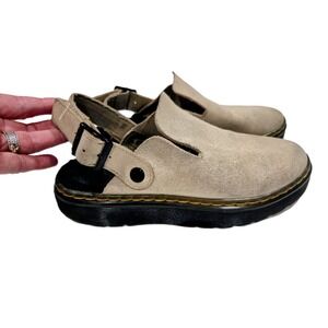Dr. Doc Martens Suede Mules Women's Beige Carlson Warm Sand Sze 5